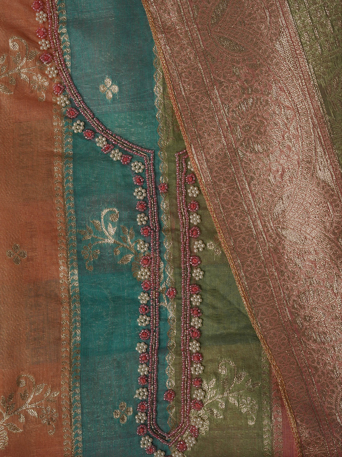 Pink Zari Embellished Unstitched Kurta and Unstitched Bottom with Dupatta (Set of 3) | D56 - view 3