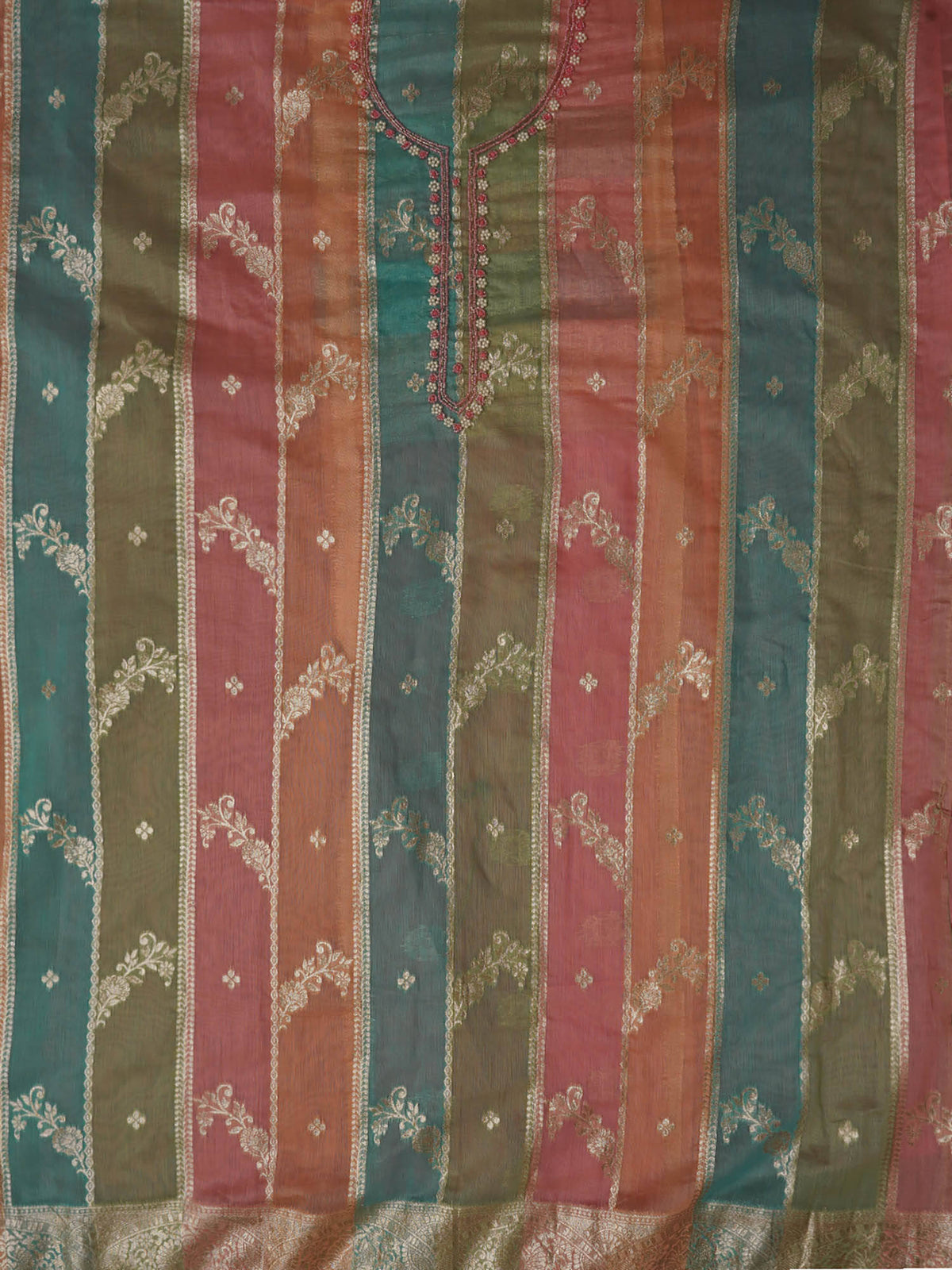 Pink Zari Embellished Unstitched Kurta and Unstitched Bottom with Dupatta (Set of 3) | D56 - view 4