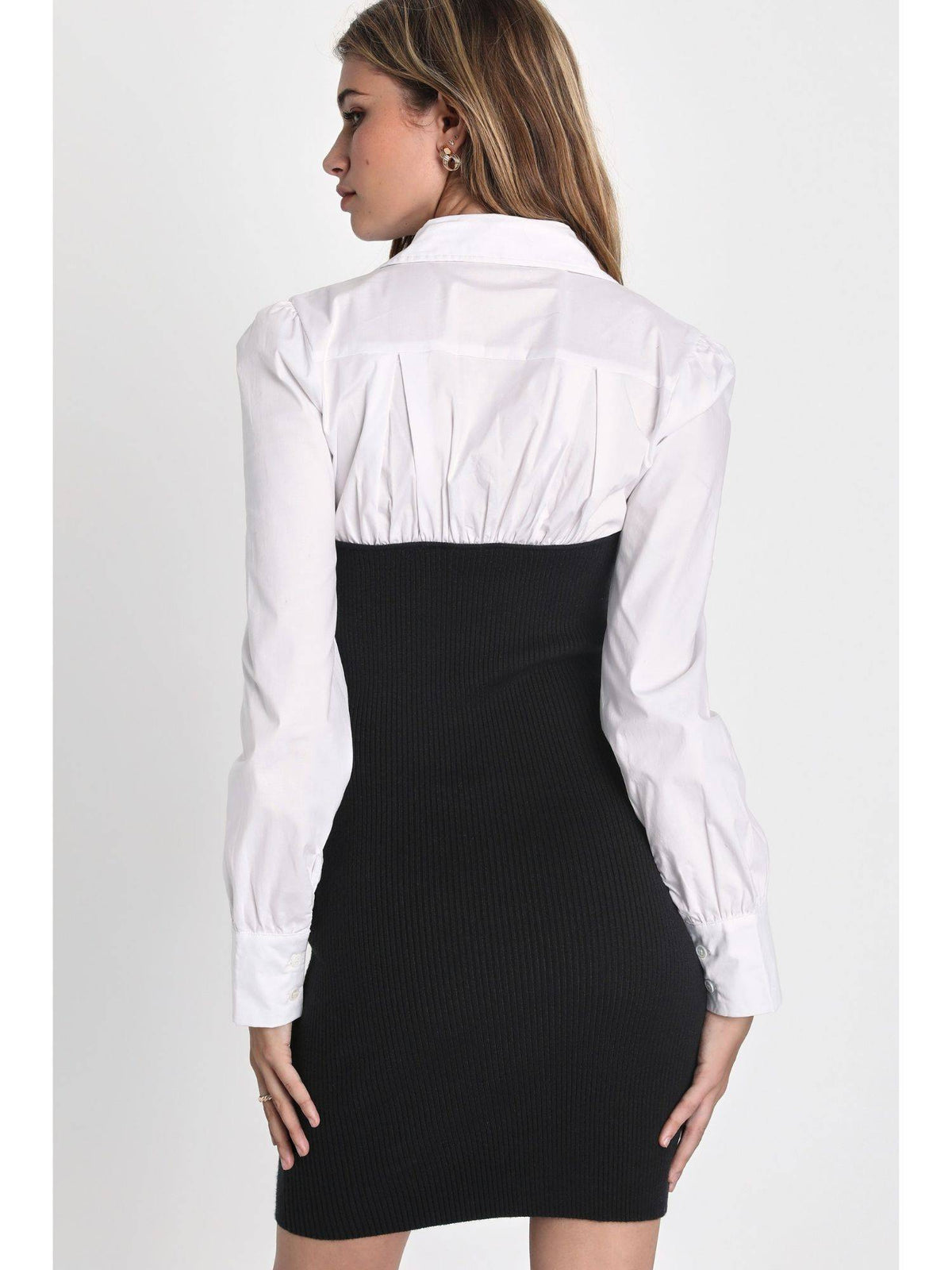 Women Black Collar Neck Colorblock Mini Dress | D56 - view 2