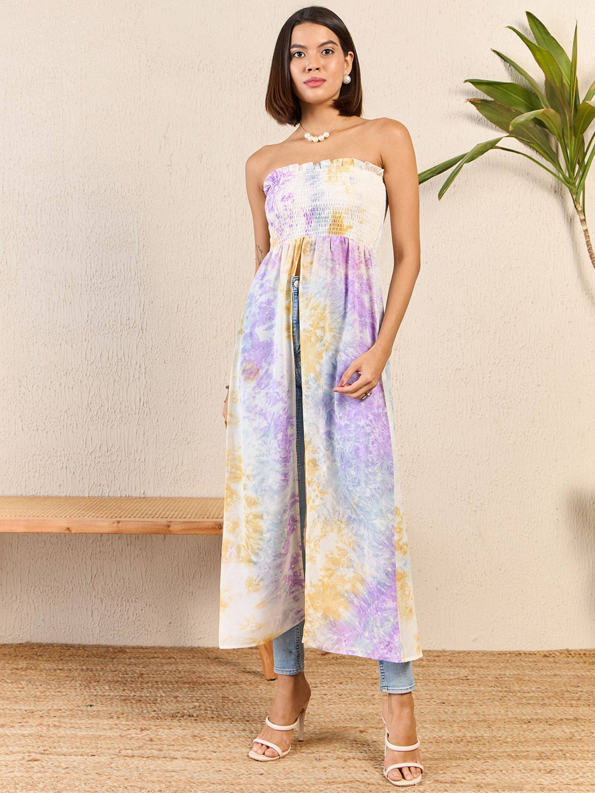 Women Multi-Color Strapless/Tube Abstract Printed Top | TT90 - view 1
