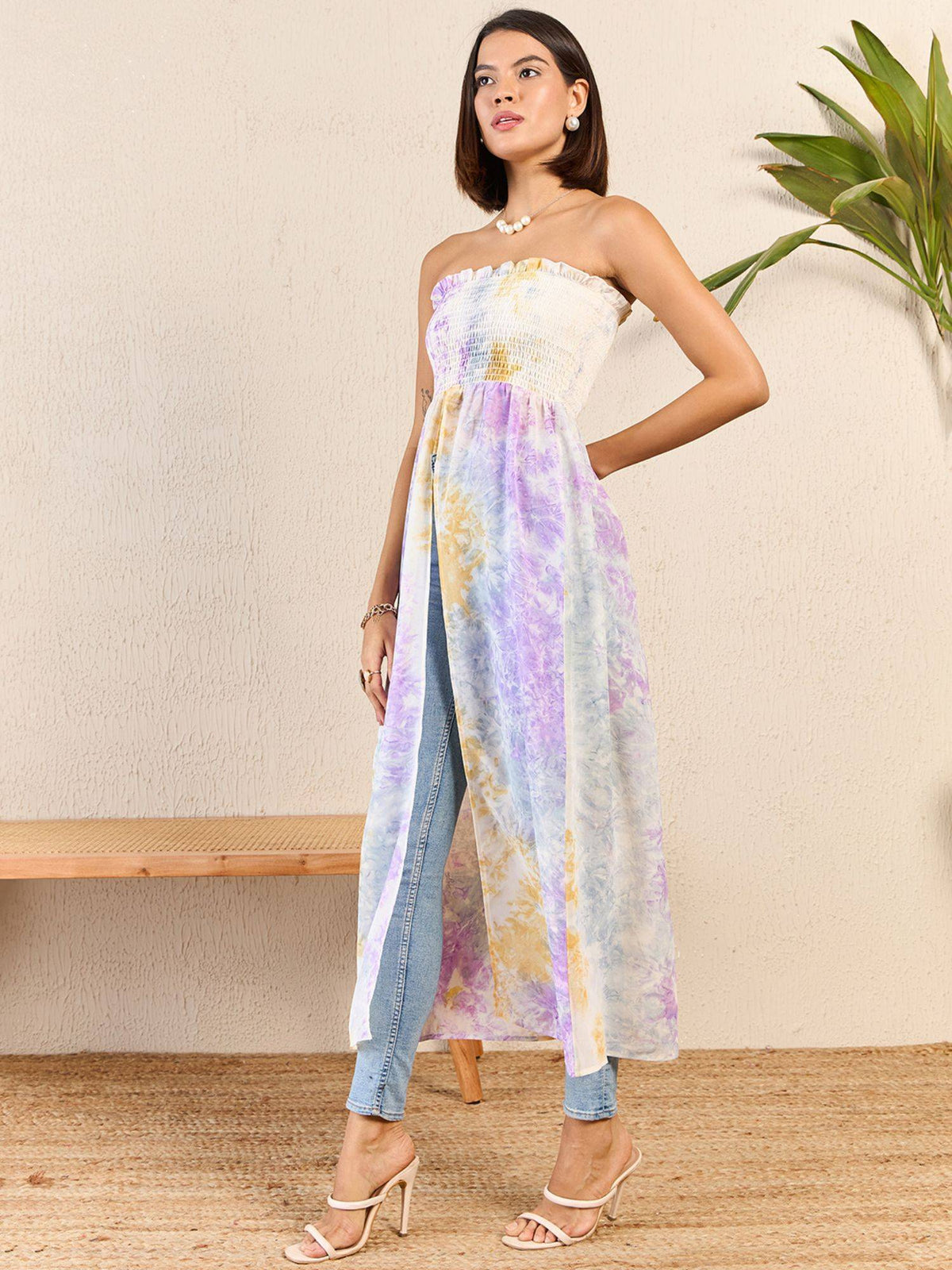 Women Multi-Color Strapless/Tube Abstract Printed Top | TT90 - view 2
