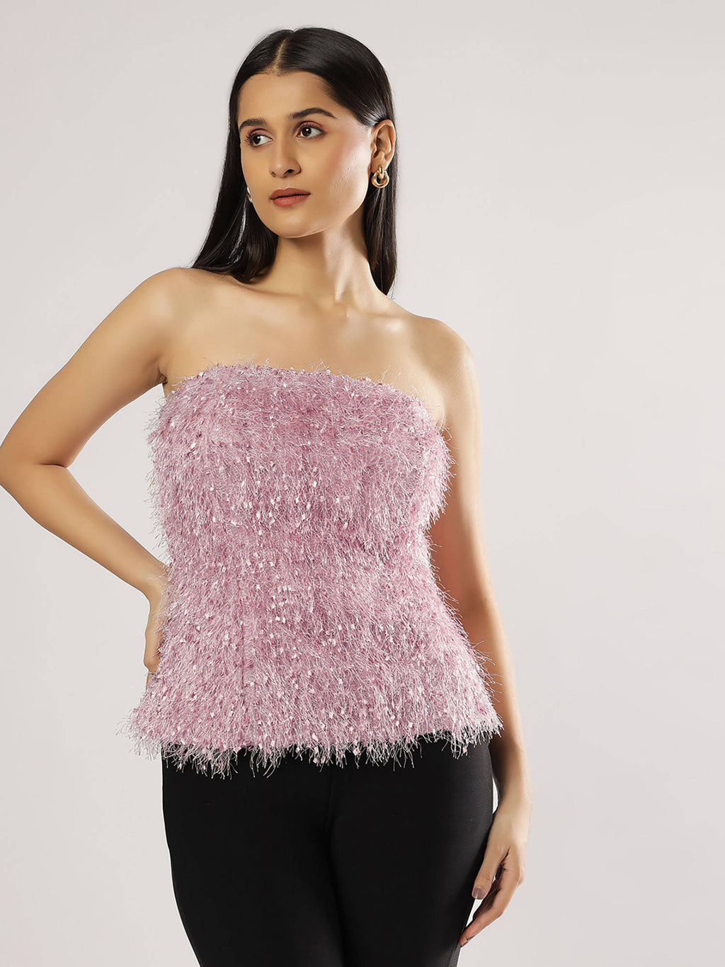 Pink Off Shoulder Fur Top | TT90 - view 3