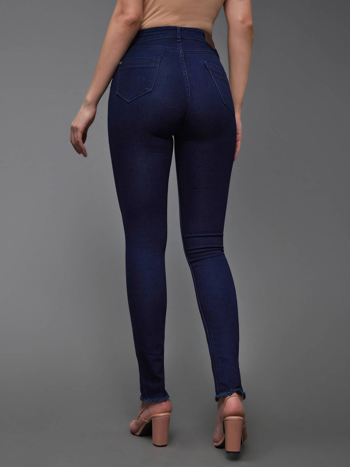 Women's Navy Blue Mid Rise Solid Stretchable Denim Jeans | RF89 - view 3