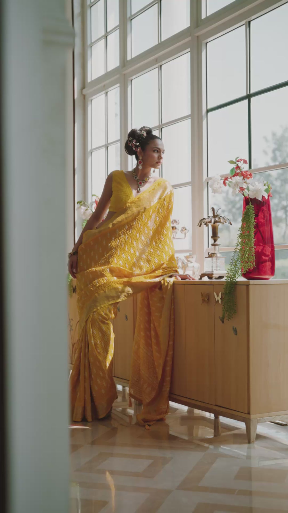 Libas Mustard Printed Silk Blend Saree With Unstitched Blouse Piece S45