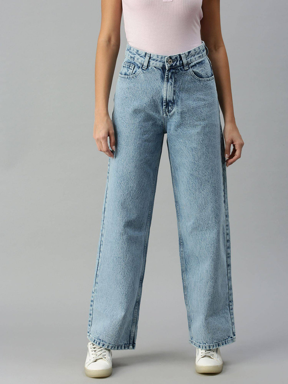 Womens Wide Leg Clean Look Blue Jeans | WL90 - view 1