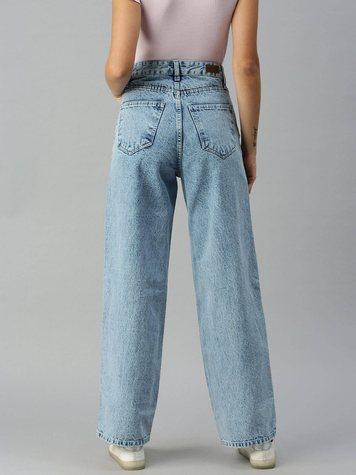 Womens Wide Leg Clean Look Blue Jeans | WL90 - view 2