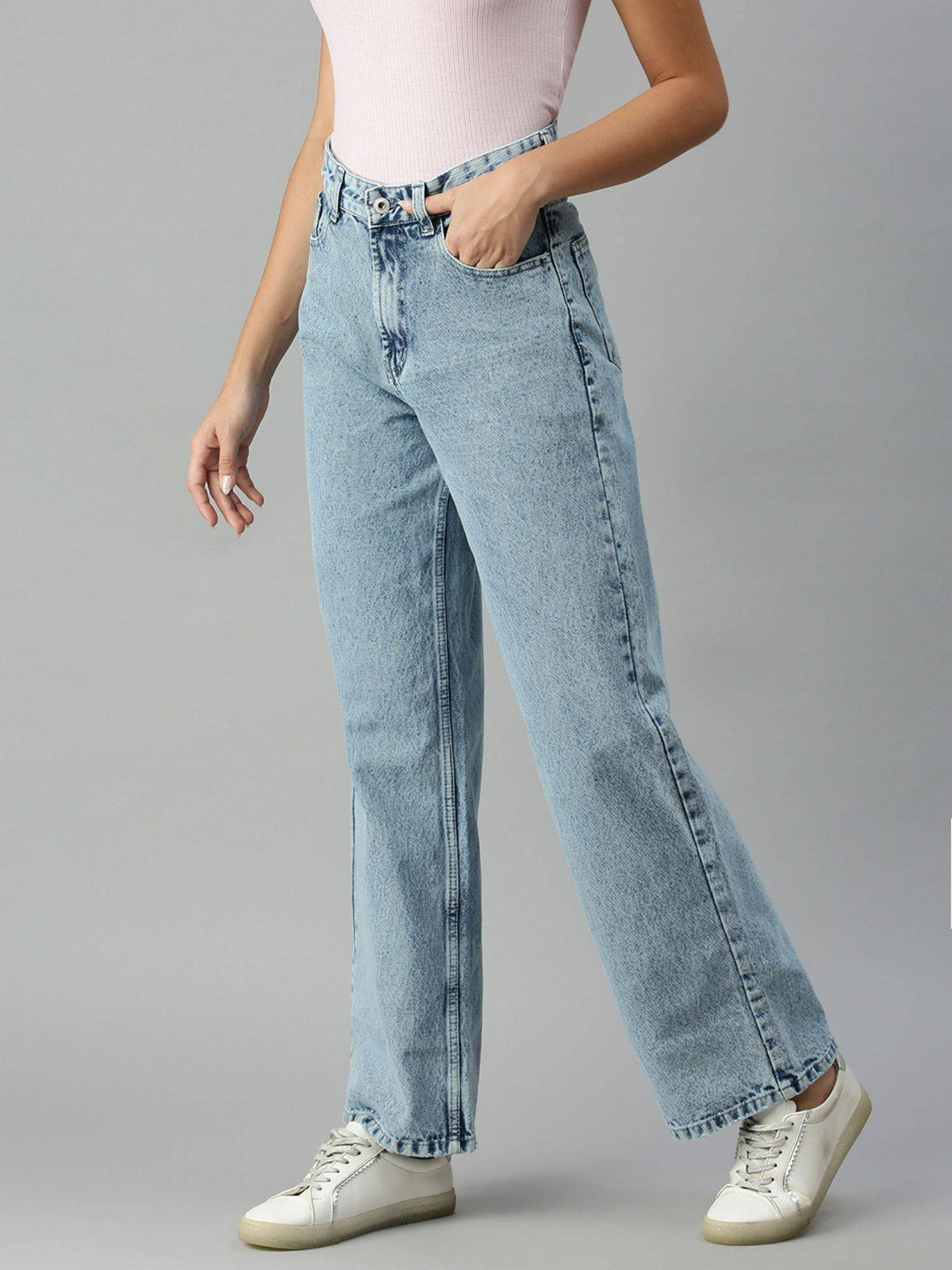 Womens Wide Leg Clean Look Blue Jeans | WL90 - view 3