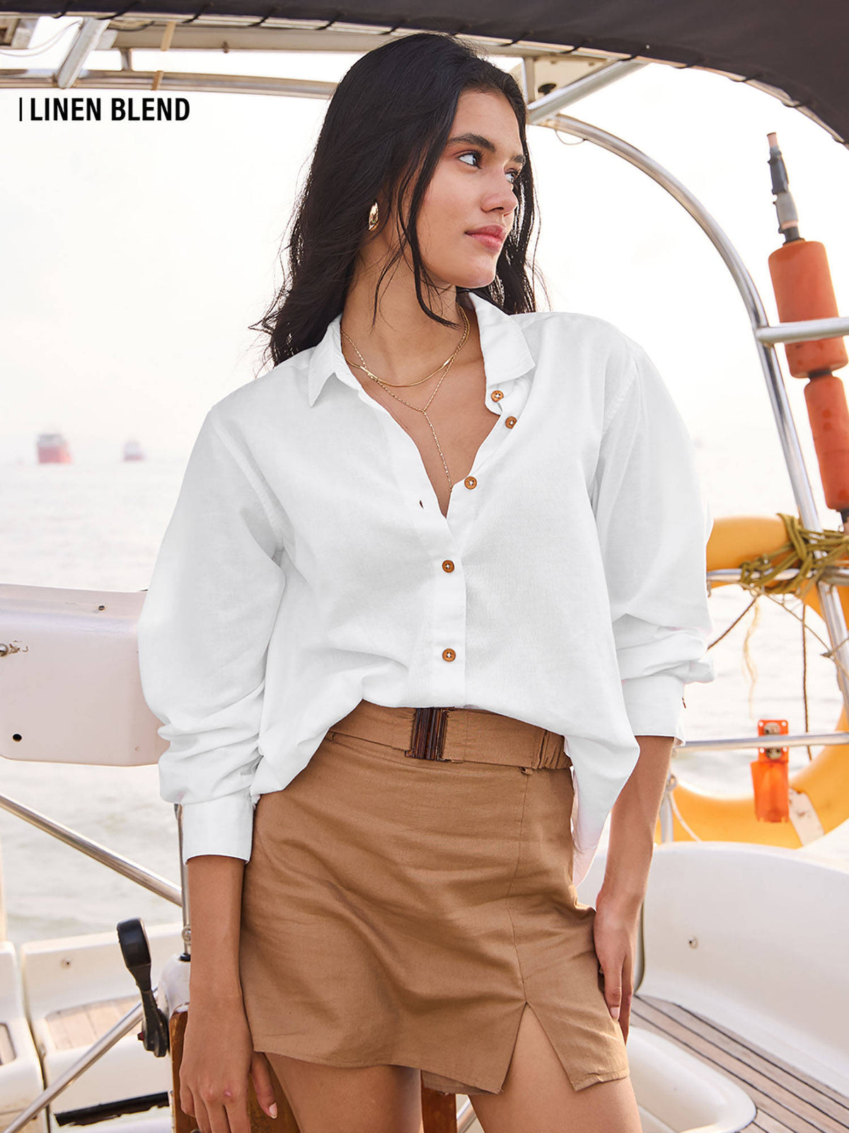Cotton linen Chestnut Women Shirt | S67 - view 4