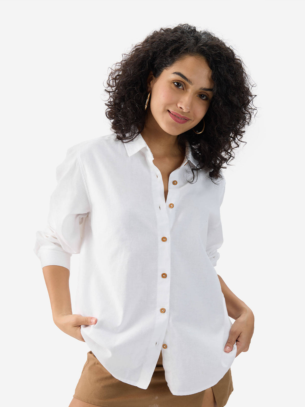 Cotton linen Chestnut Women Shirt | S67 - view 5
