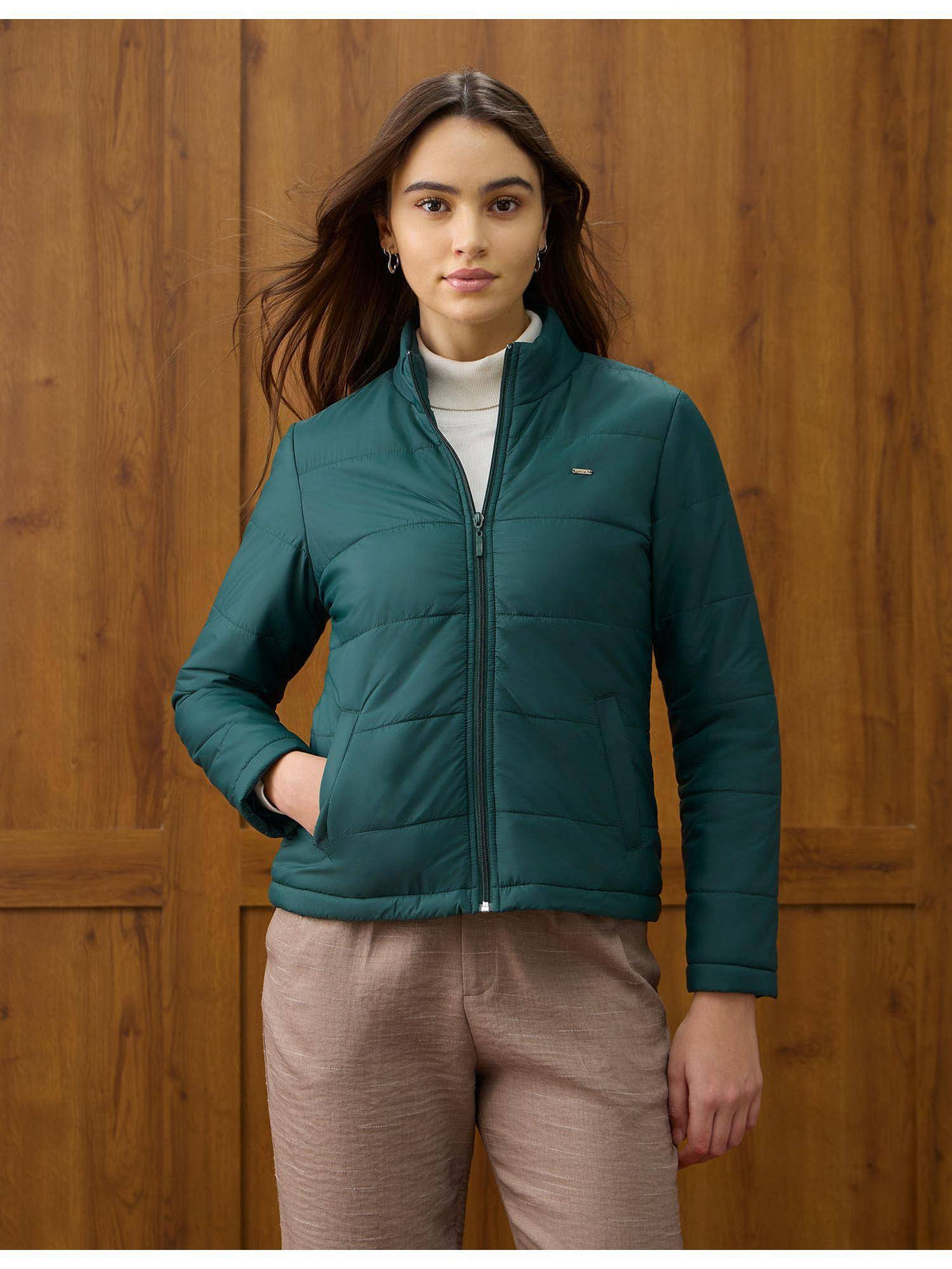 Teal Solid Regular Fit Puffer Jacket | JC78 - view 1