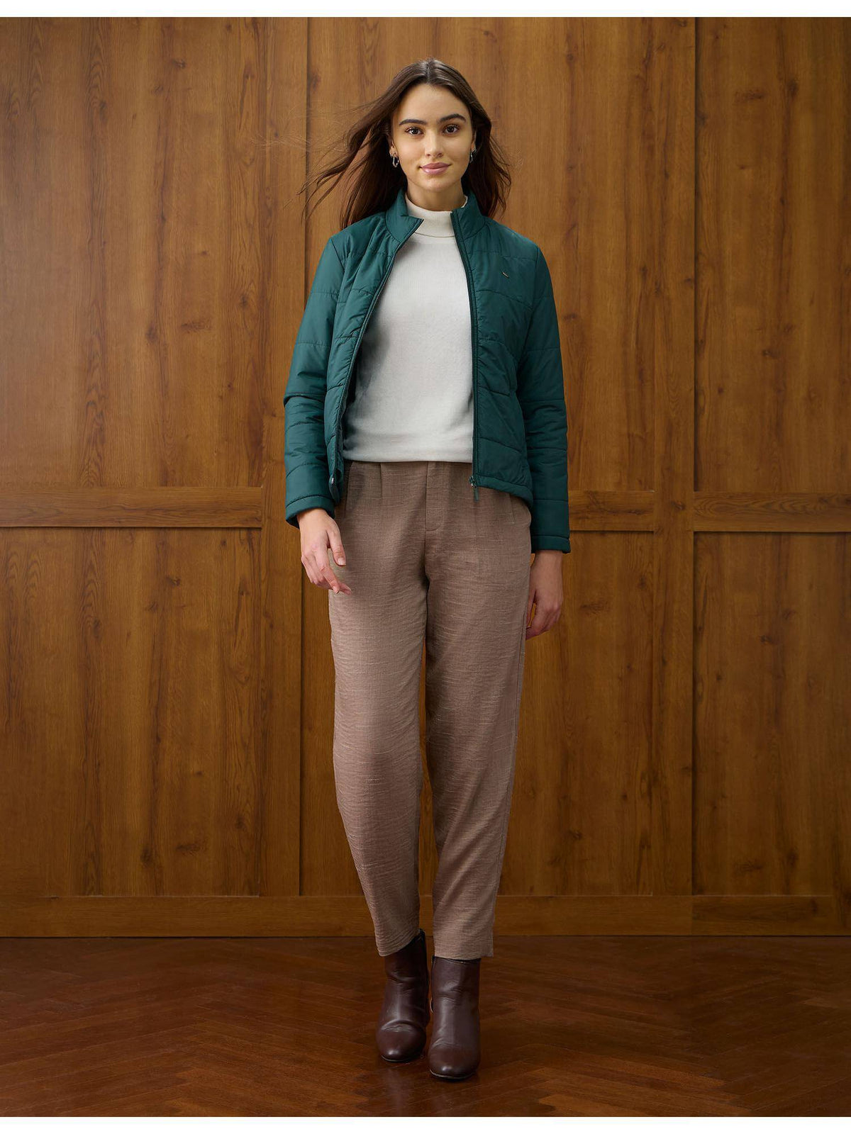 Teal Solid Regular Fit Puffer Jacket | JC78 - view 3