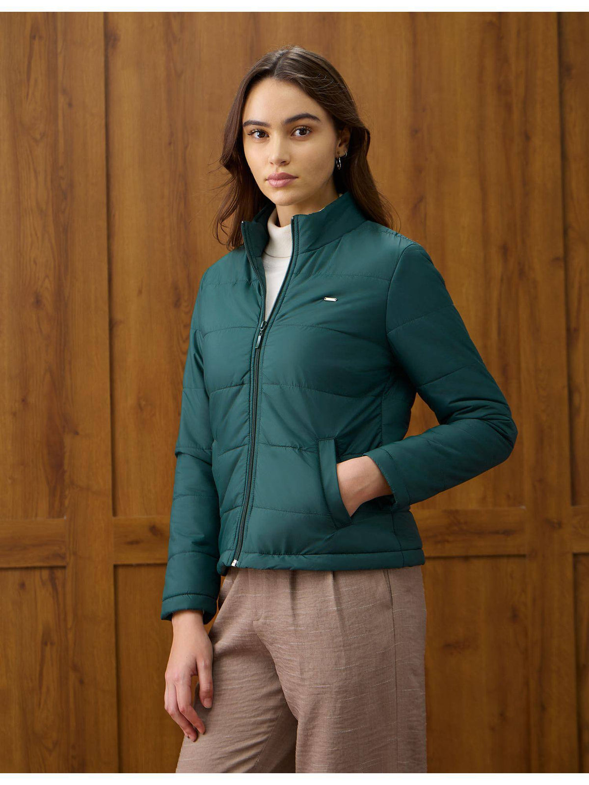 Teal Solid Regular Fit Puffer Jacket | JC78 - view 4