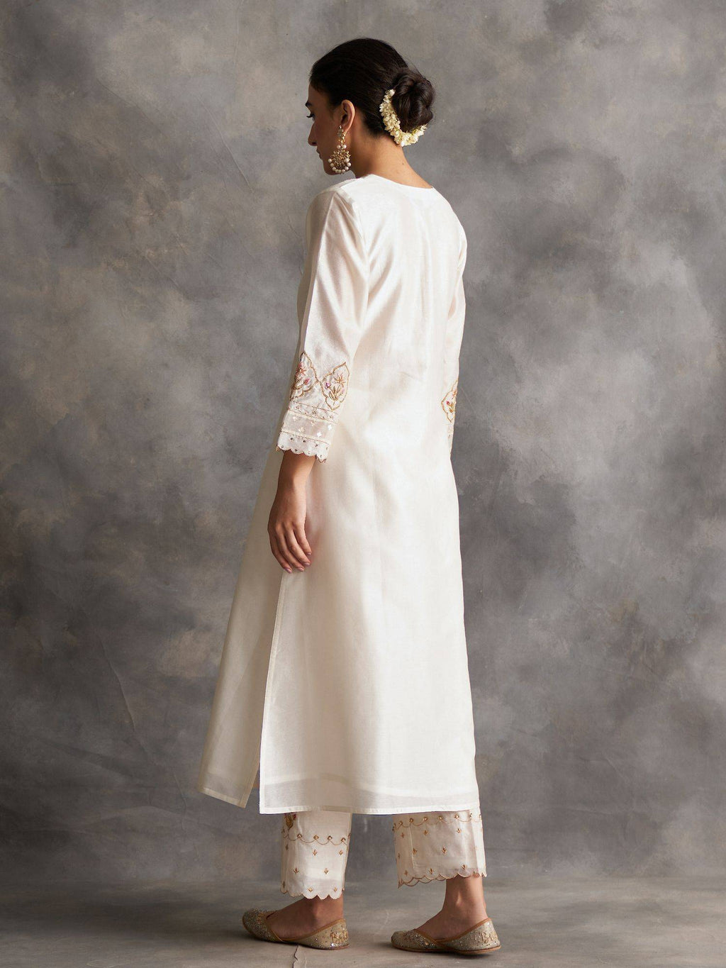 Light Green Silk Chanderi A-Line Kurta With Hand Embroidery | U3S - view 12