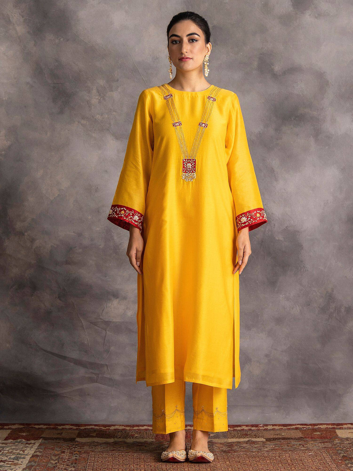 Blue Silk Chanderi A-Line Kurta With Hand Embroidery | FY93 - view 27