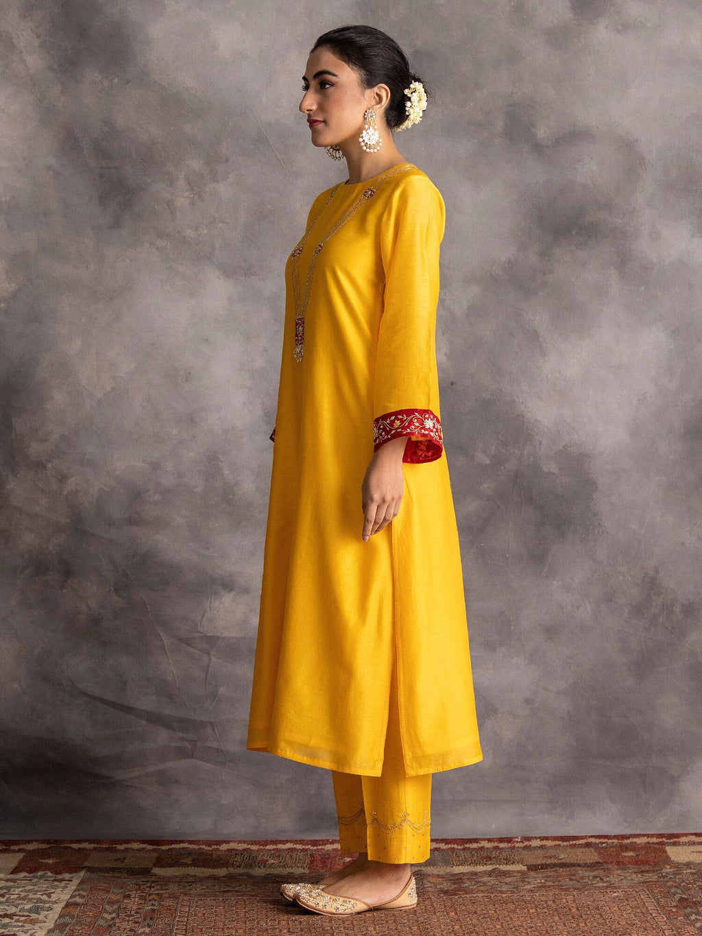 Blue Silk Chanderi A-Line Kurta With Hand Embroidery | FY93 - view 28