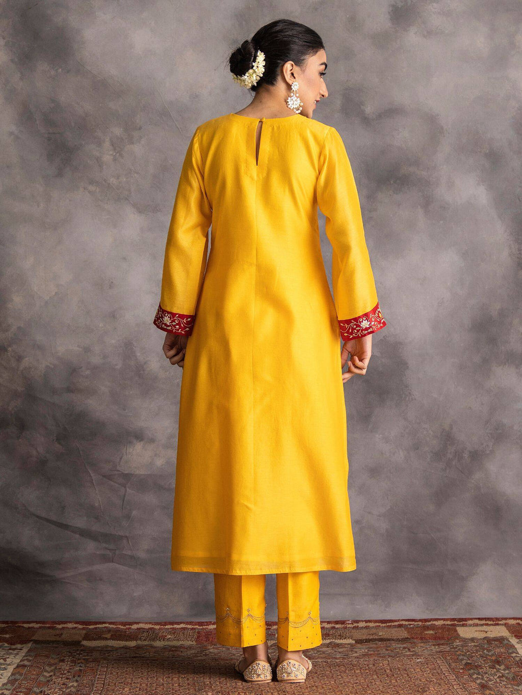 Blue Silk Chanderi A-Line Kurta With Hand Embroidery | FY93 - view 29