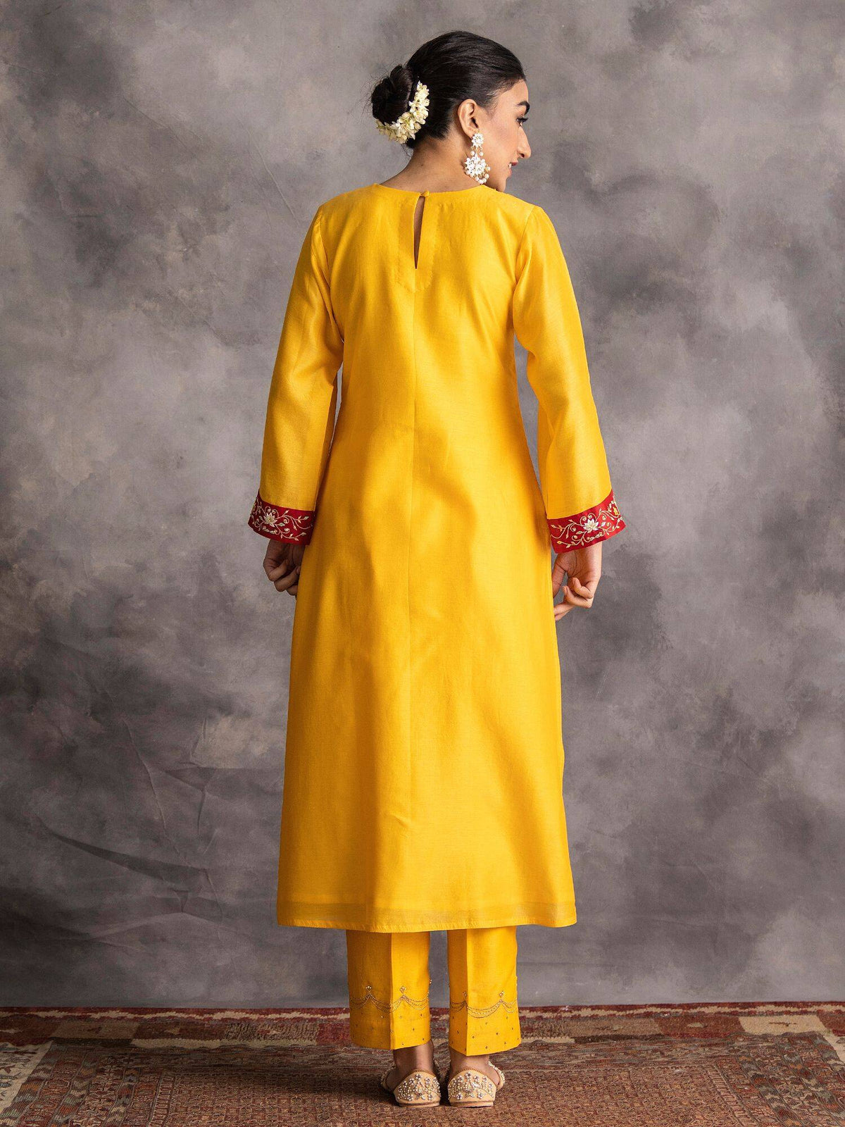 Blue Silk Chanderi A-Line Kurta With Hand Embroidery | FY93 - view 29