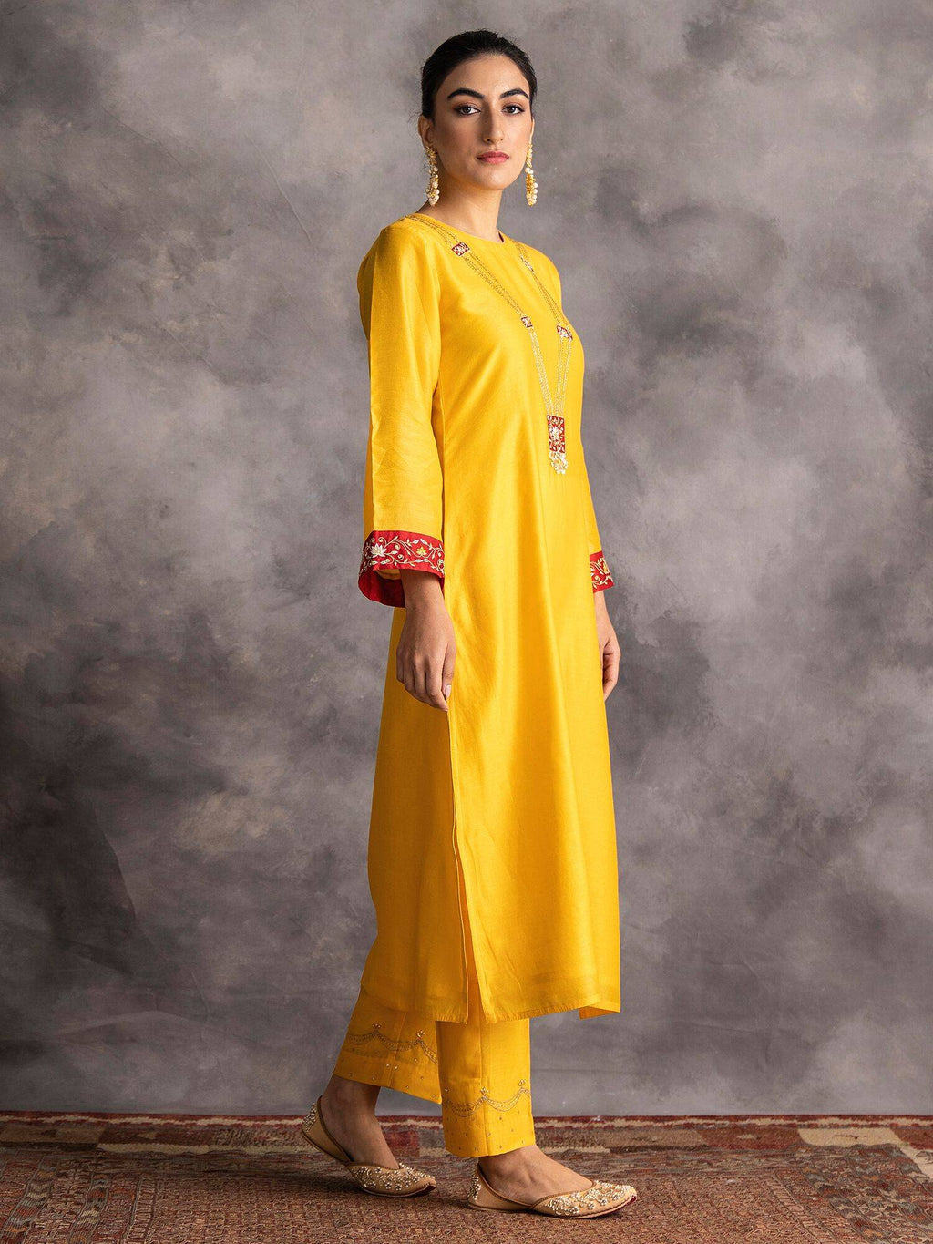 Blue Silk Chanderi A-Line Kurta With Hand Embroidery | FY93 - view 30