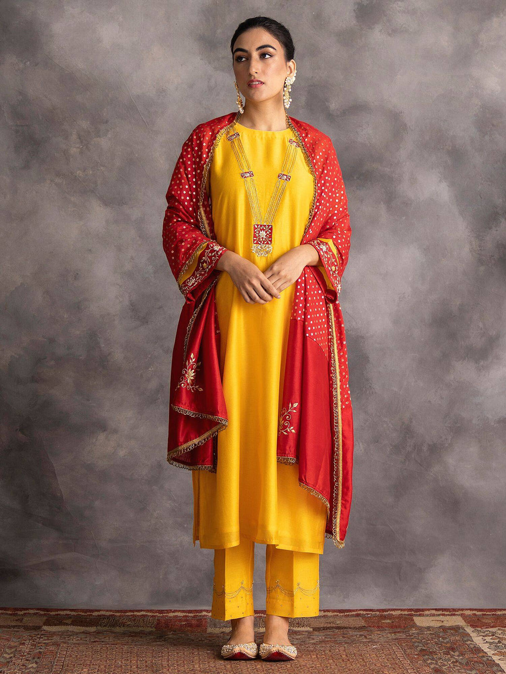 Blue Silk Chanderi A-Line Kurta With Hand Embroidery | FY93 - view 31