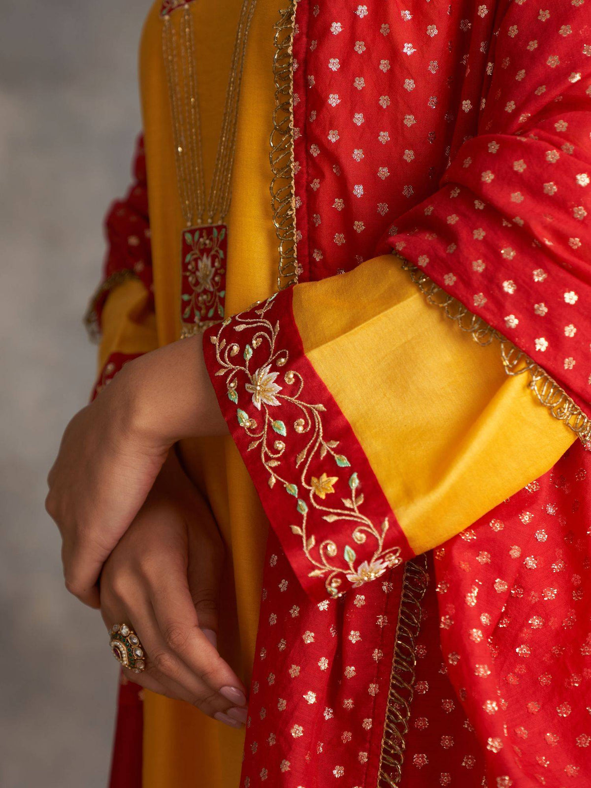 Blue Silk Chanderi A-Line Kurta With Hand Embroidery | FY93 - view 32