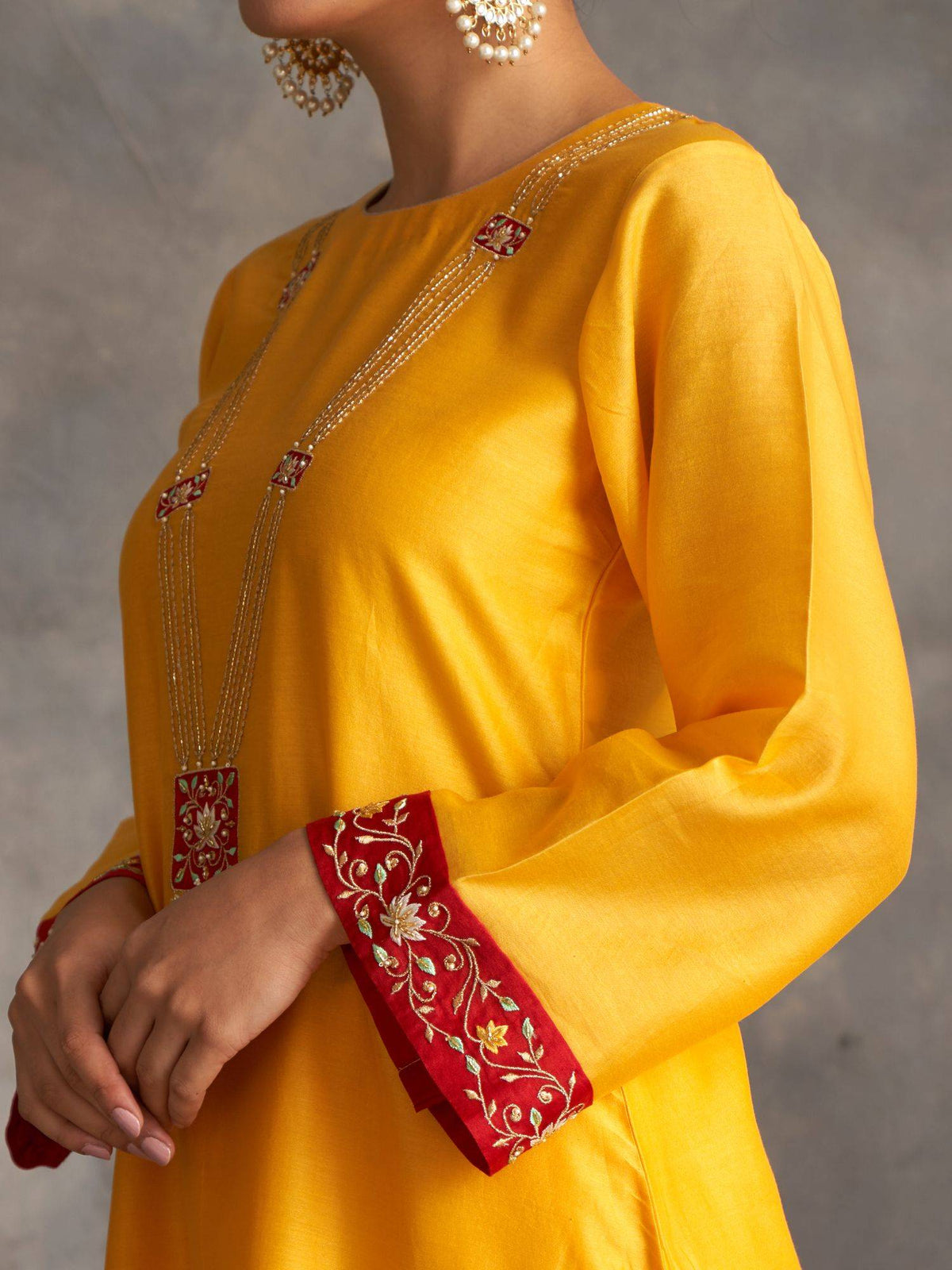 Blue Silk Chanderi A-Line Kurta With Hand Embroidery | FY93 - view 33