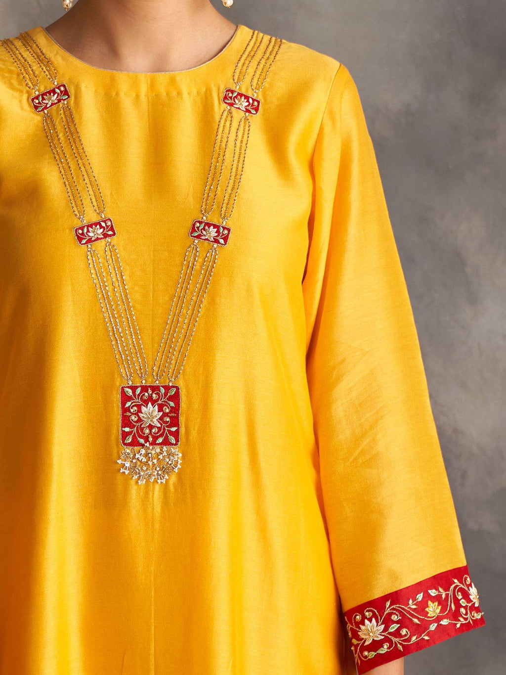 Blue Silk Chanderi A-Line Kurta With Hand Embroidery | FY93 - view 34