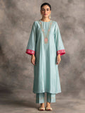 Blue Silk Chanderi A-Line Kurta With Hand Embroidery | FY93 - view 1