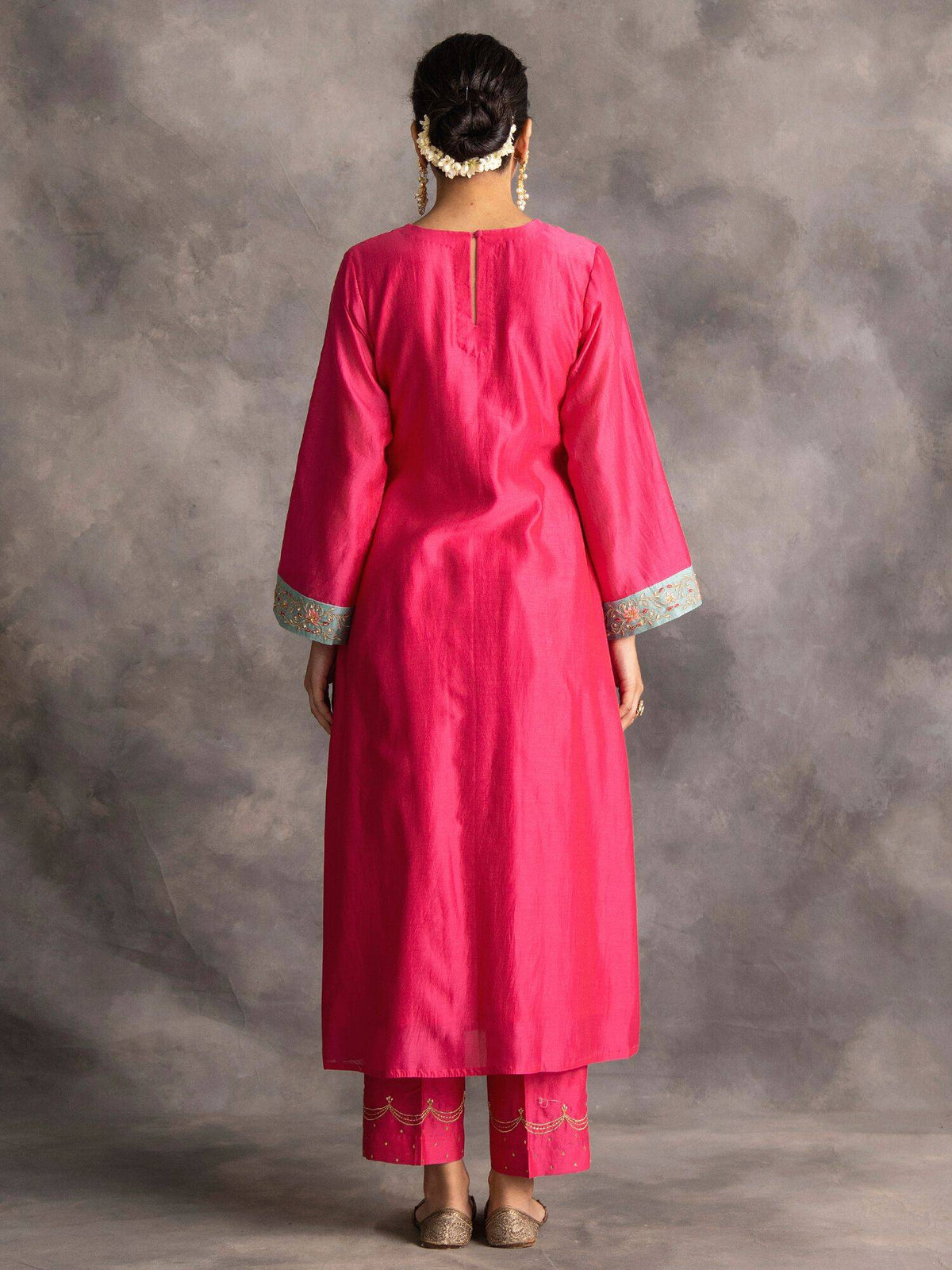 Blue Silk Chanderi A-Line Kurta With Hand Embroidery | FY93 - view 22