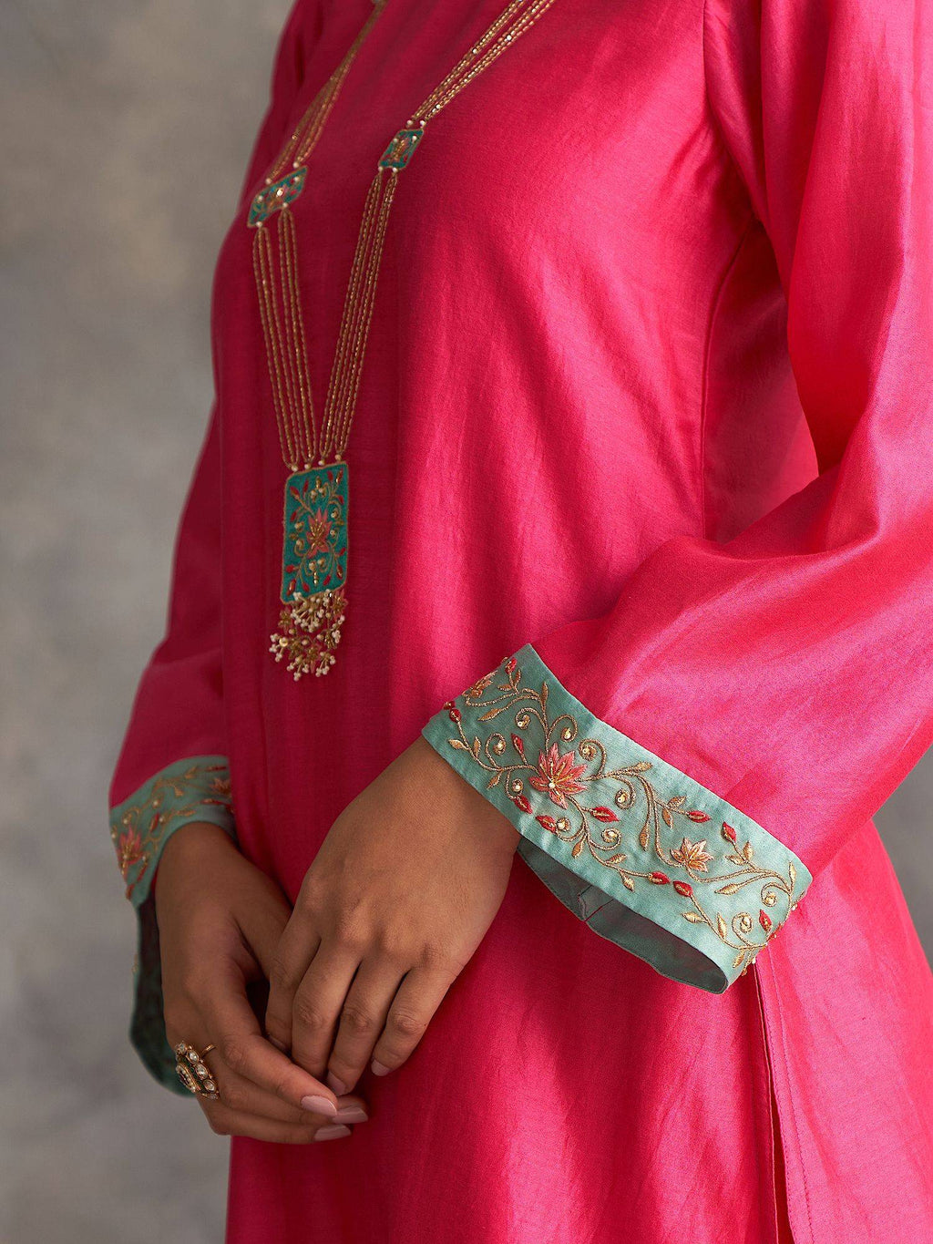 Blue Silk Chanderi A-Line Kurta With Hand Embroidery | FY93 - view 23