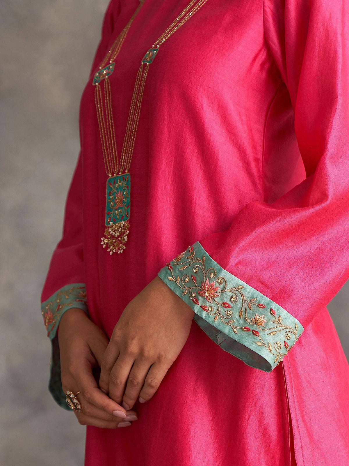 Blue Silk Chanderi A-Line Kurta With Hand Embroidery | FY93 - view 23