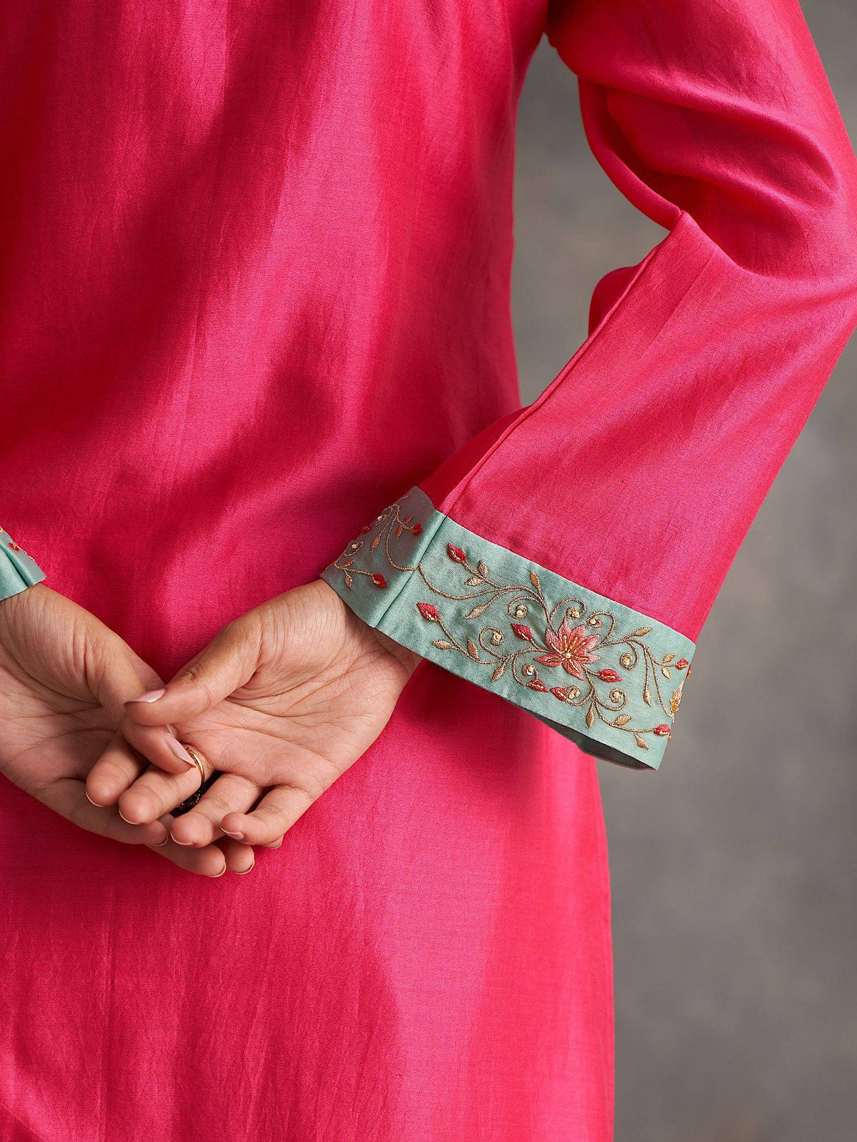 Blue Silk Chanderi A-Line Kurta With Hand Embroidery | FY93 - view 24