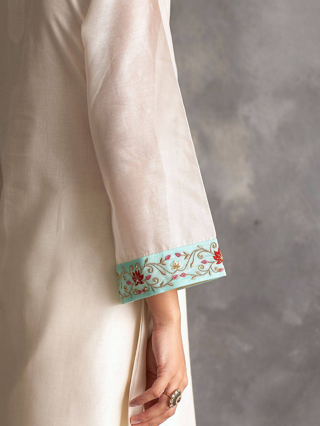Blue Silk Chanderi A-Line Kurta With Hand Embroidery | FY93 - view 15