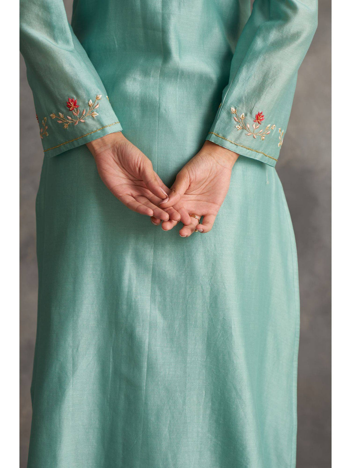 Pastel Pink Silk Chanderi A-Line Kurta With Hand Embroidery | KDG - view 14