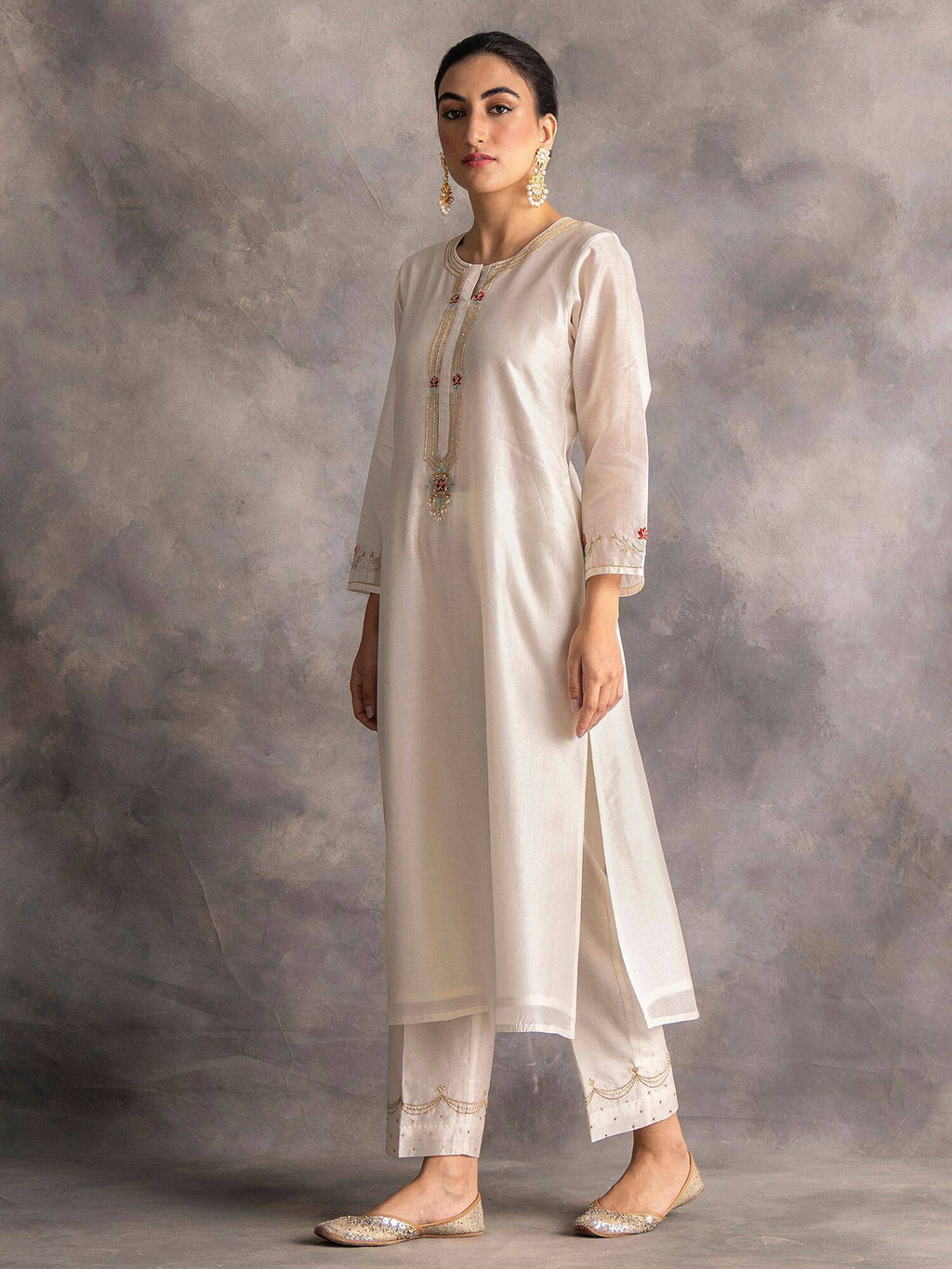 Pastel Pink Silk Chanderi A-Line Kurta With Hand Embroidery | KDG - view 18