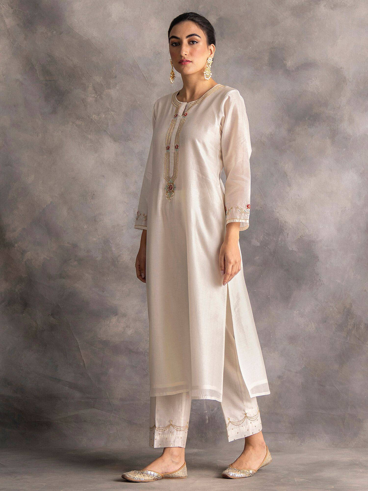 Pastel Pink Silk Chanderi A-Line Kurta With Hand Embroidery | KDG - view 18