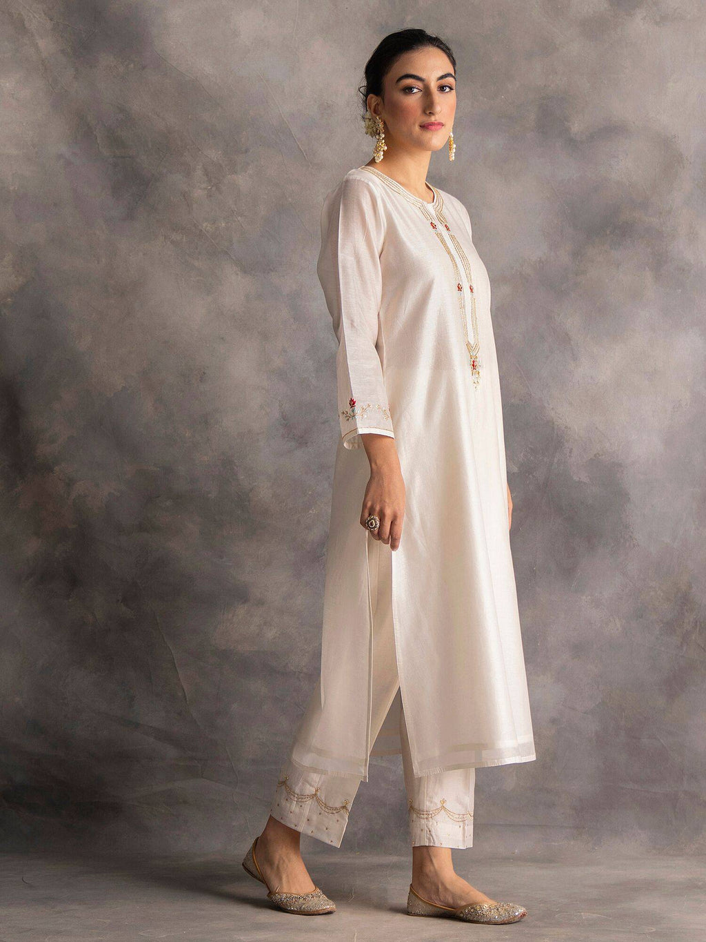 Pastel Pink Silk Chanderi A-Line Kurta With Hand Embroidery | KDG - view 19