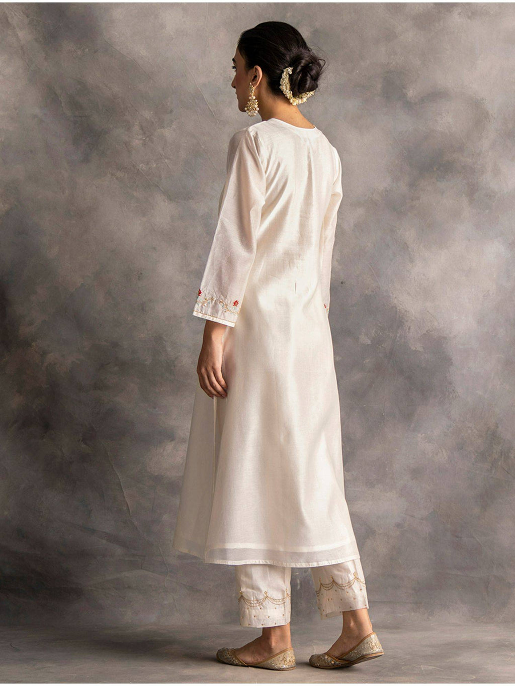 Pastel Pink Silk Chanderi A-Line Kurta With Hand Embroidery | KDG - view 20