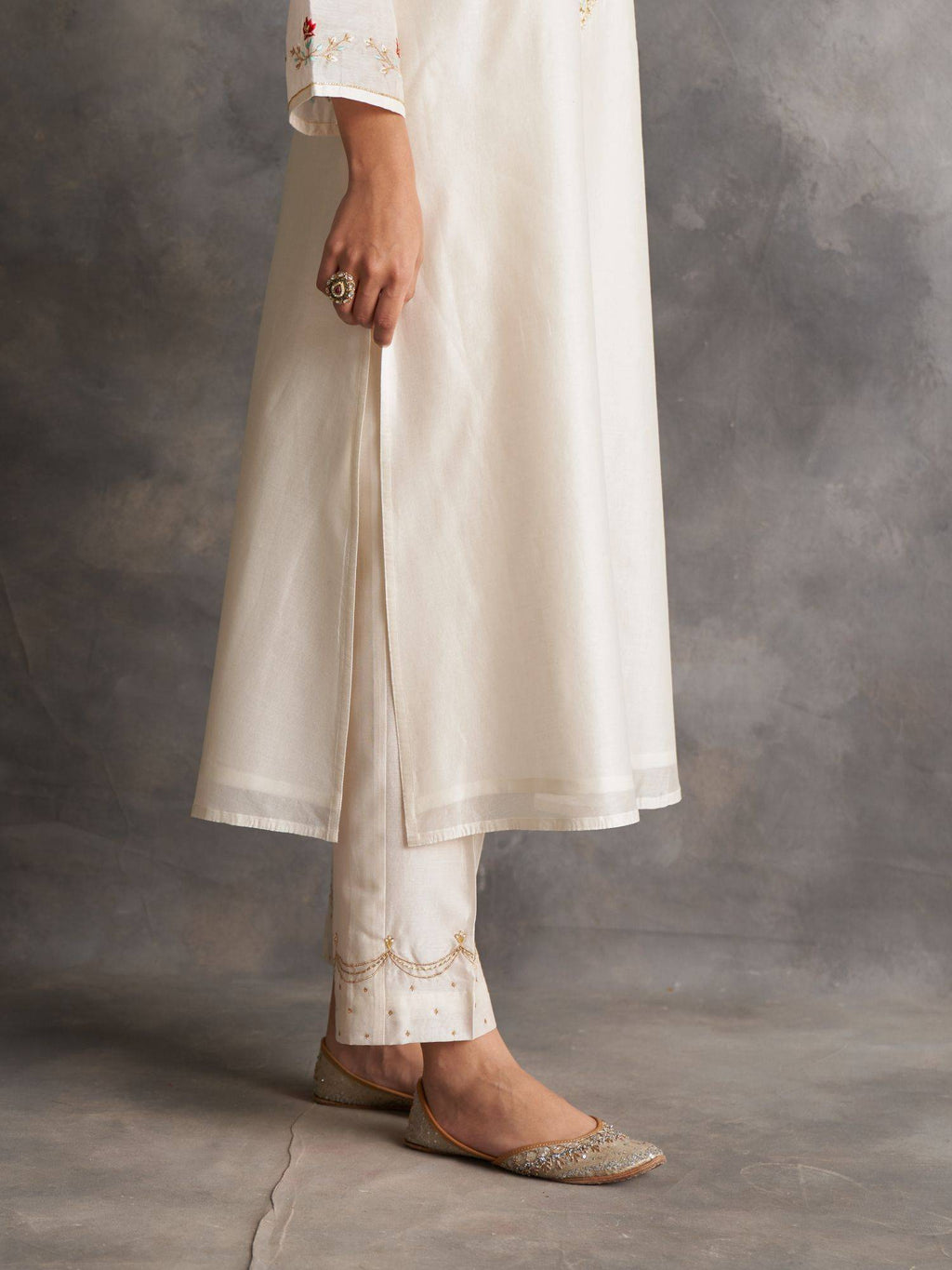 Pastel Pink Silk Chanderi A-Line Kurta With Hand Embroidery | KDG - view 21