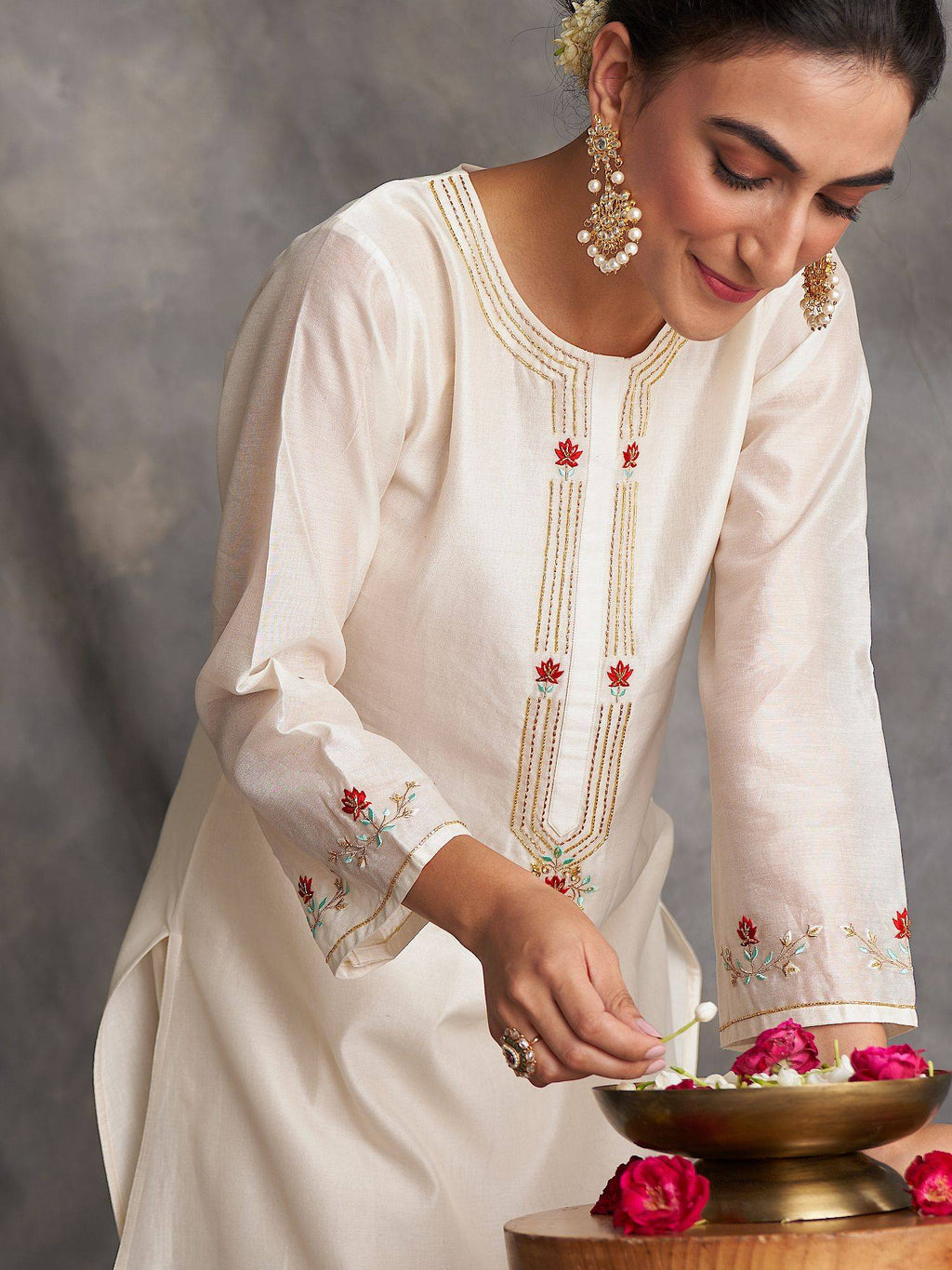 Pastel Pink Silk Chanderi A-Line Kurta With Hand Embroidery | FY93 - view 23