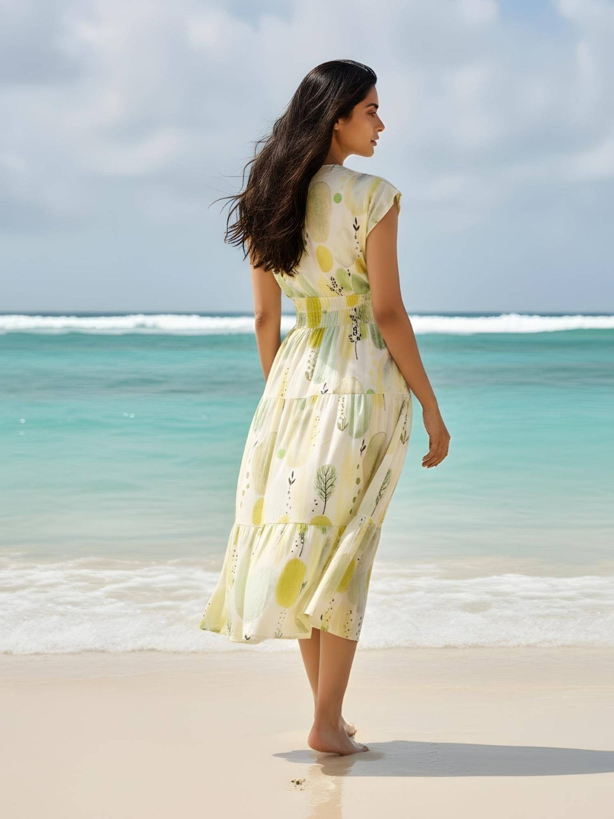 Women Green-Yellow Premium Cotton Printed Dress | D56 - view 2