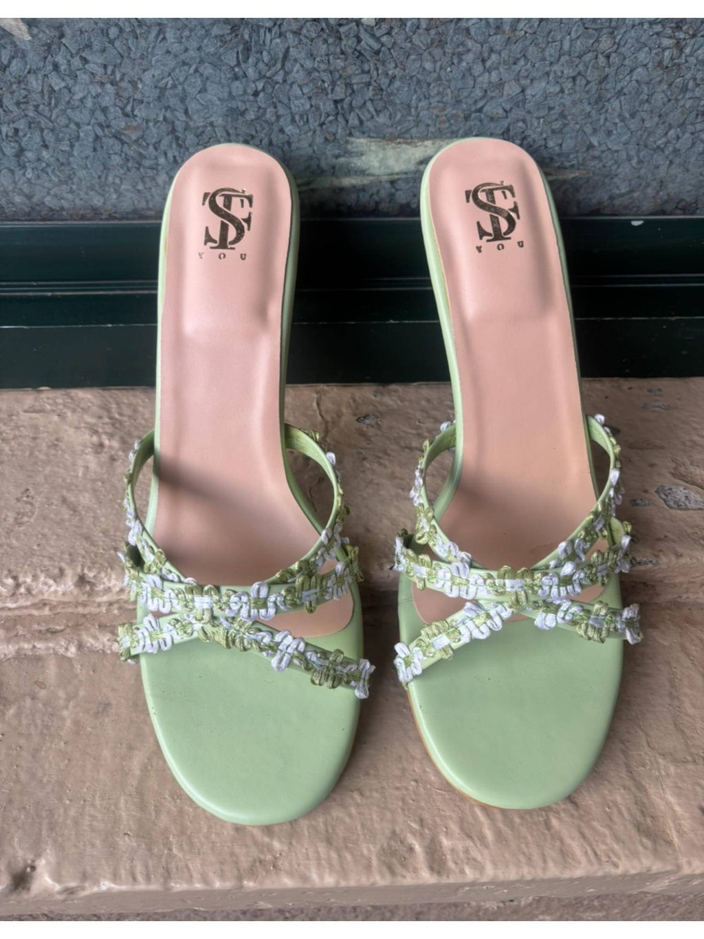 Womens Green Lacey Sandals Heels | H78 - view 2
