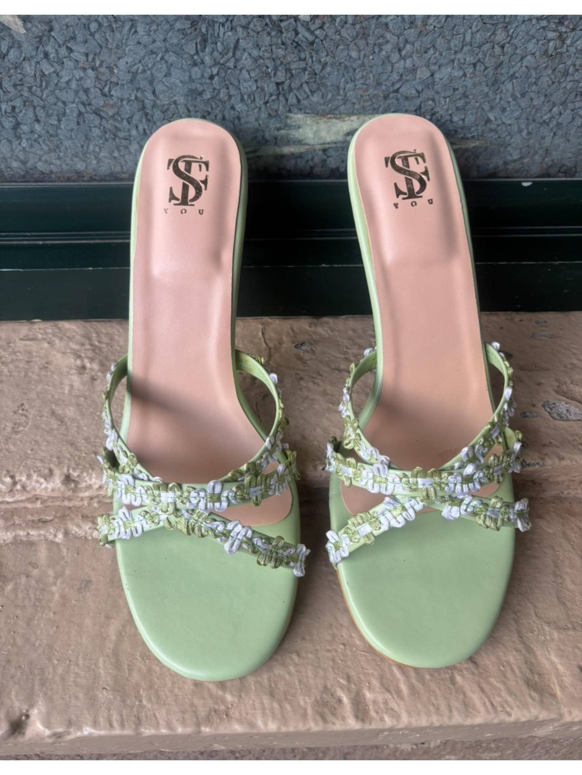 Womens Green Lacey Sandals Heels | H78 - view 2