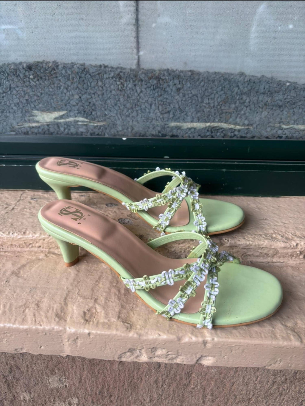 Womens Green Lacey Sandals Heels | H78 - view 3