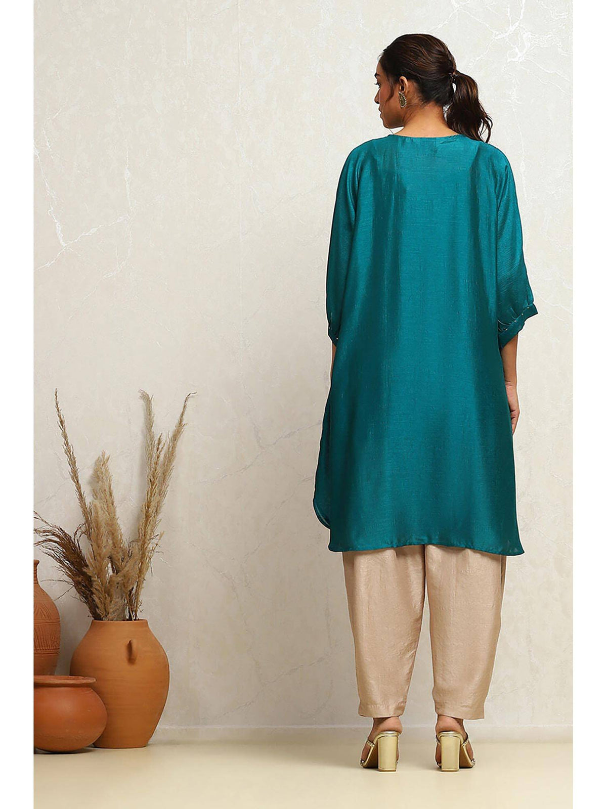 Emerald Green Polyester Straight Kurta | U3S - view 4