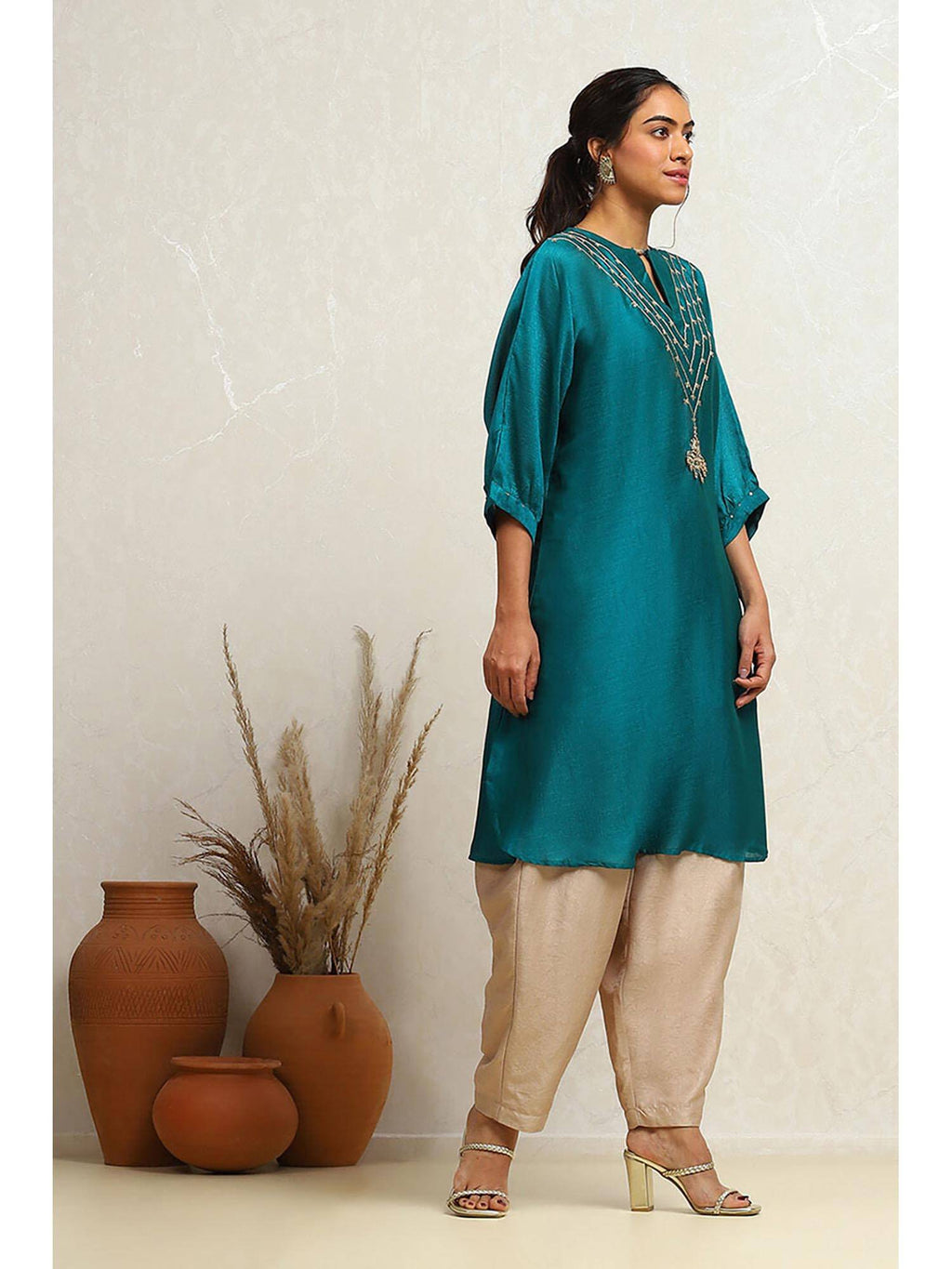 Emerald Green Polyester Straight Kurta | FY93 - view 5