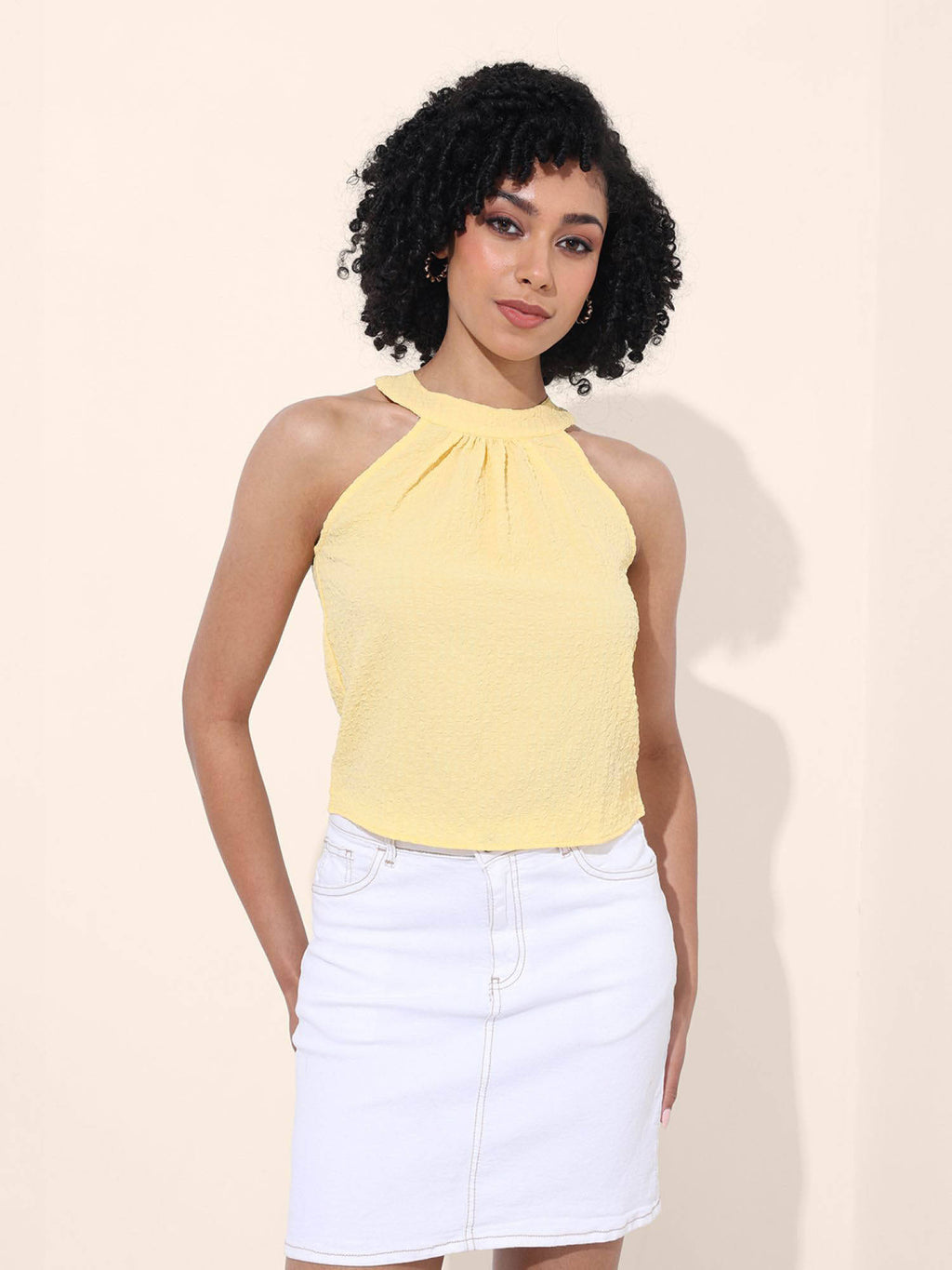 Yellow Halter Neck Sleeveless Top | HT67 - view 1