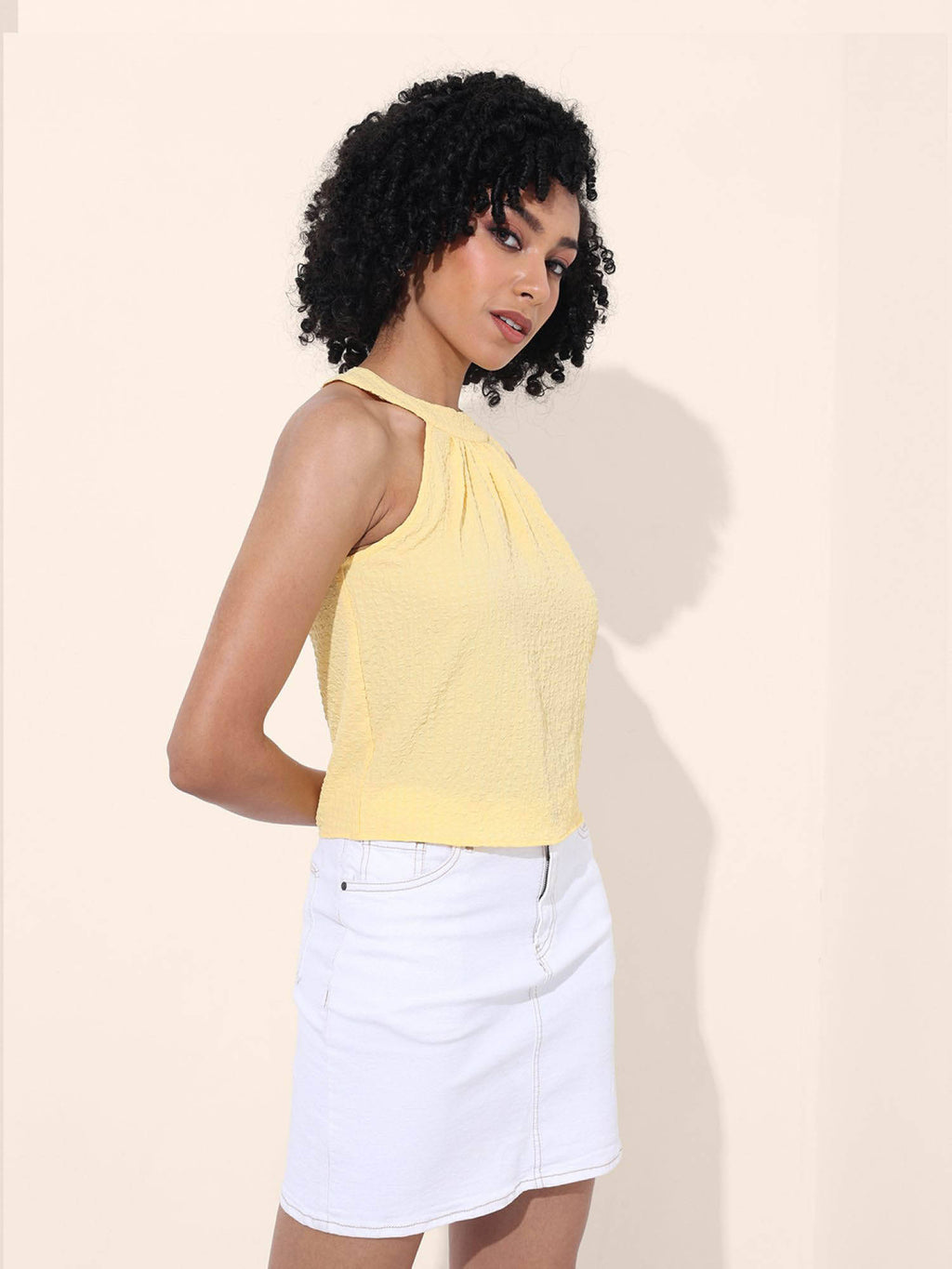 Yellow Halter Neck Sleeveless Top | HT67 - view 3