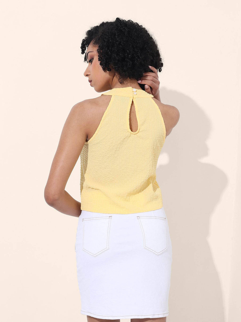 Yellow Halter Neck Sleeveless Top | HT67 - view 6