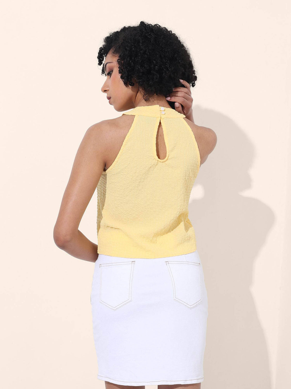 Yellow Halter Neck Sleeveless Top | HT67 - view 6