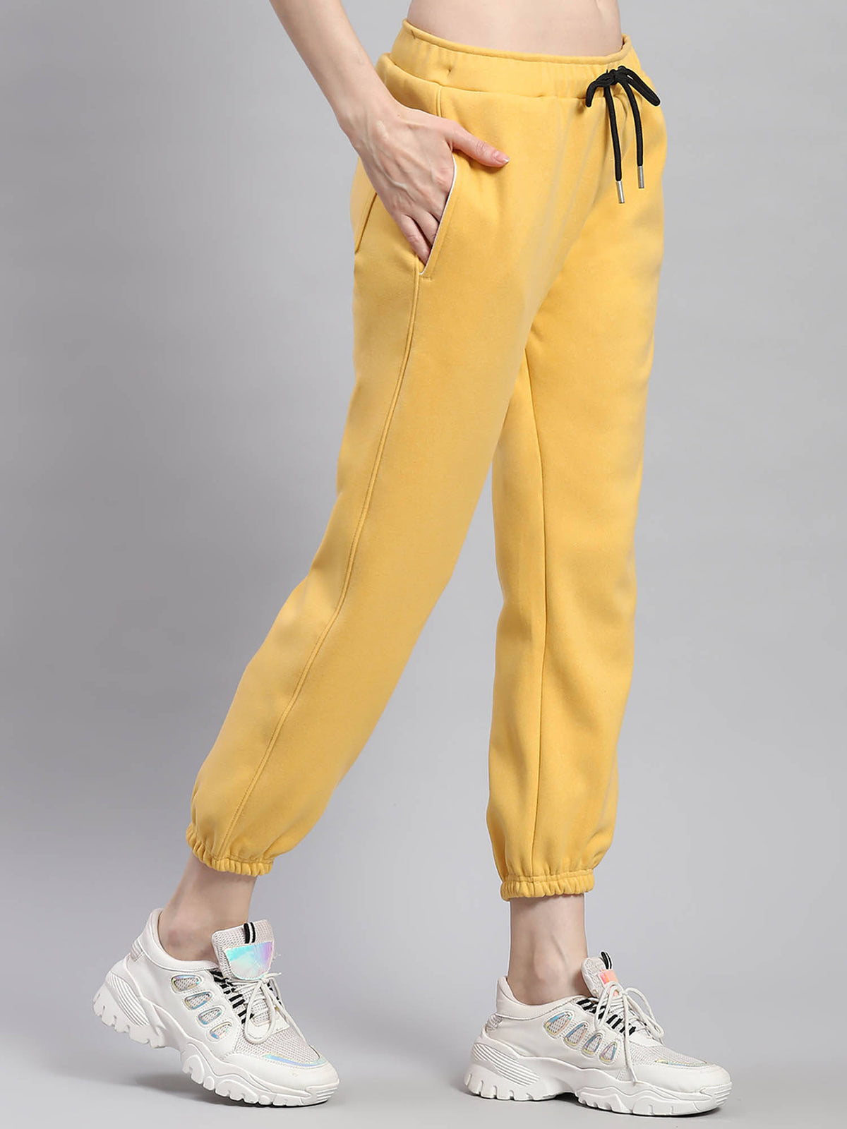 Women Solid Yellow Tapered Joggers | WJ89 - view 2